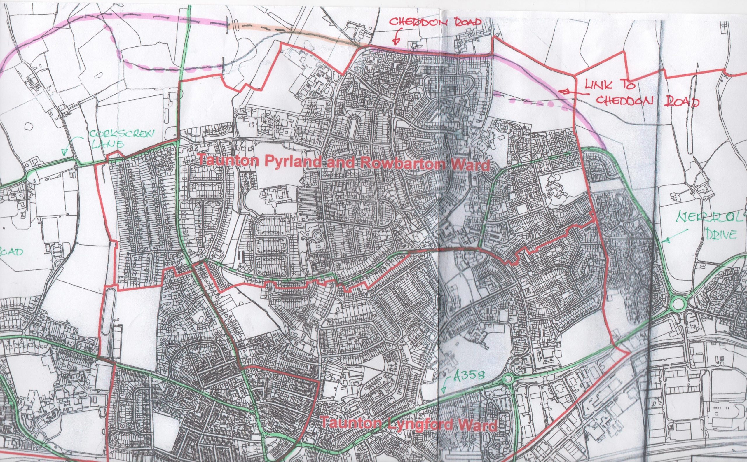 Maps to show spine road, extension and suggested North Taunton ring